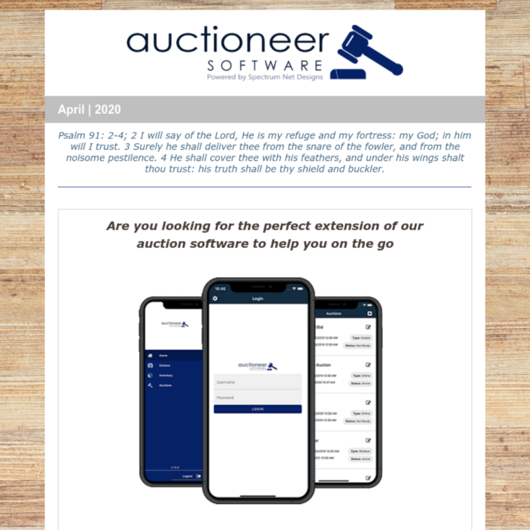 Auction cataloging app newsletter