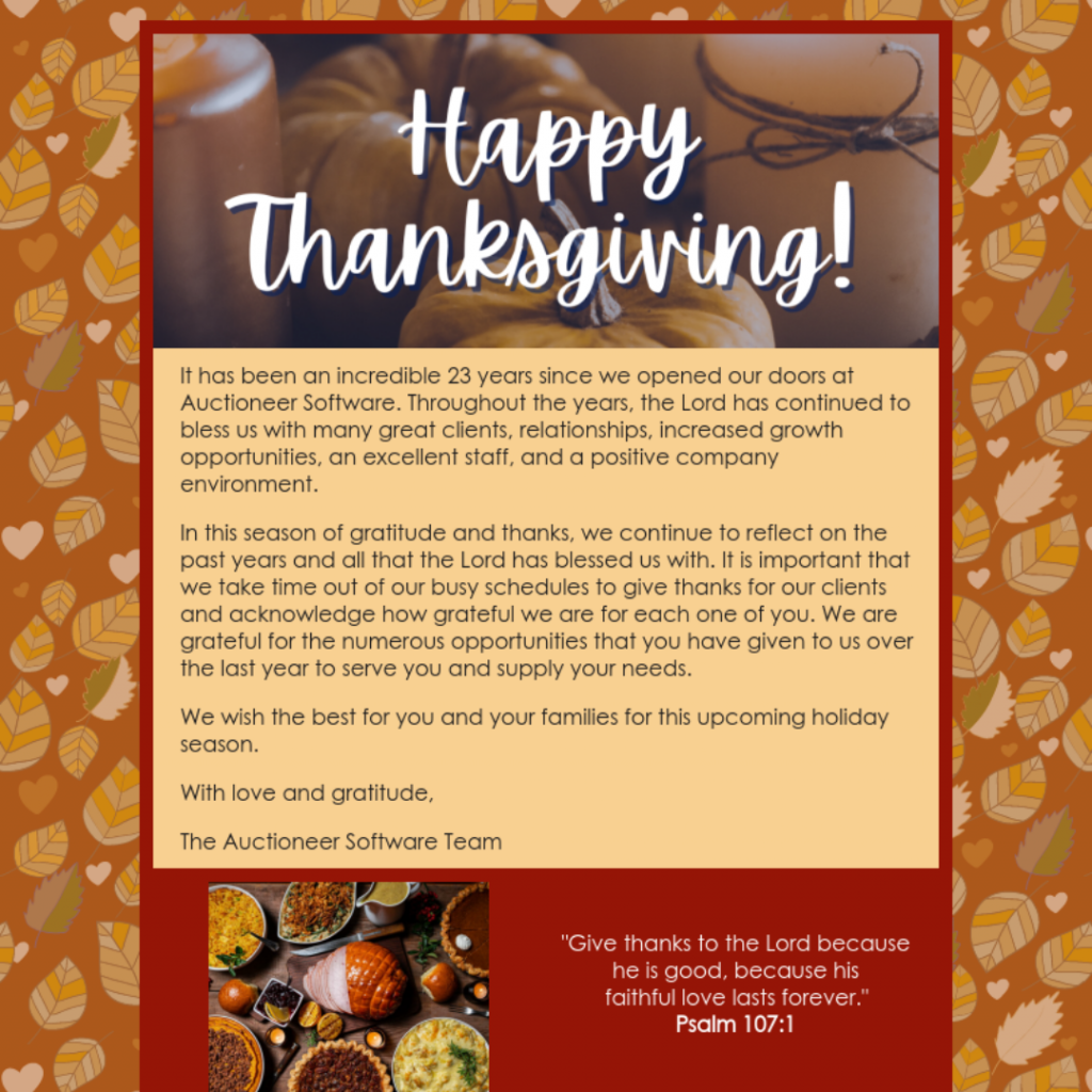 happy thanksgiving from auctioneer software